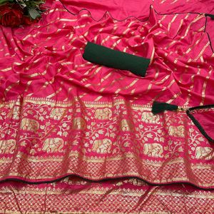 Indiase Traditionele Premium Fancy Nieuwste Saree Dhola Zijden Folie Print Olifant Ontwerp En Print Sari Van India Exclusieve Bruids - Product Image 1