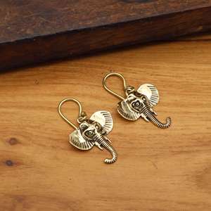 <b>Elephant</b> Head Earrings Brass Tribal Bohemian Jewelry Handmade Animal Dangle Ethnic <b>Gift</b> Festival Jewelry - Product Image 4