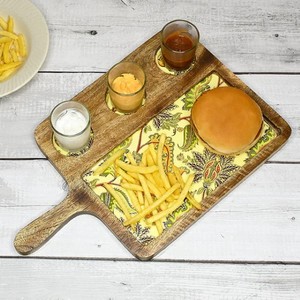 Plateau de service en bois fabriqué à la main avec poignée de plateau d'apéritif au design floral unique pour les fêtes Vaisselle en bois à motifs uniques - Product Image 2