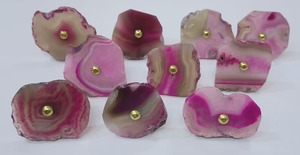 Boutons de tirage en pierre d'agate bleue naturelle avec poignées de meubles artistiques à bordure plaquée or pour intérieurs de maison modernes - Product Image 2