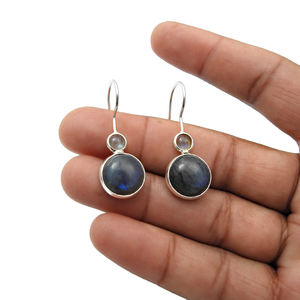 Nouvelle arrivée vente en gros de boucles d'oreilles en argent sterling 925 en Labradorite naturelle, pierres précieuses de forme ronde, fournisseurs de bijoux en vrac - Product Image 3