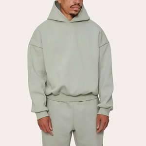 Chándal de ajuste atlético con hombros caídos para hombres con parte superior con capucha y parte inferior para correr, traje de gimnasio de dos piezas de lana - Product Image 3