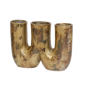 Jarrón de Flores en Forma de W de Latón Antiguo, Centro de Mesa Decorativo de Metal, Jarrón de Metal de Tubo Triple de Latón Antiguo Nórdico, Decoración del Hogar - Product Image 1