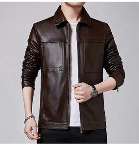 Chaqueta Unisex de Cuero Genuino y Lona, Estilo Motero Clásico, Manga Larga, Prenda Exterior Cálida, Duradera, Informal, de Moda, para Calle, Invierno - Product Image 5