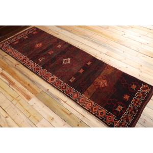 Vintage Rug, 3.1x8.6 ft Runner Rug, <b>Brown</b> Red Herki <b>Wool</b> Rug - Product Image 4