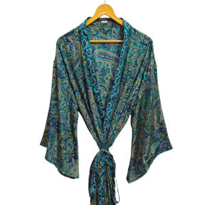 Luxury High demanded Bathrobe <b>Silk</b> Sari <b>Kimono</b> Vintage Sari Robe Soft Beach Party Gown Indian Handmade <b>Silk</b> <b>Kimono</b> for sale - Product Image 1