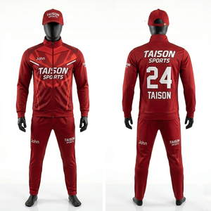 Premium 220 GSM Polyester Spandex Men <b>Badminton</b> Tracksuit Red Gradient Panel Design Full Zip Custom Sublimation Logo Set - Product Image 1