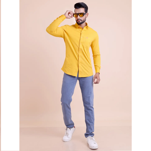 Camisa de punto de manga larga para hombre de algodón 100% moderna, cuello levantado, transpirable y cómoda para ocasiones casuales y formales - Product Image 1