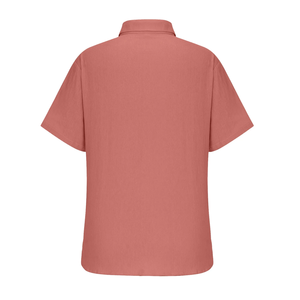 เสื้อเชิ้ตแขนสั้นทรงสลิมฟิตคอปกพับลงจาก BD ผ้าคอตตอนสีพื้นสีชมพูล้วนดีไซน์ตามสั่ง100% ออกแบบได้ตามต้องการ - Product Image 2