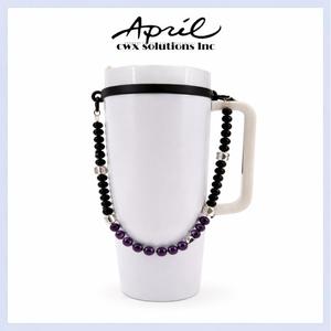 Black <b>glass</b> crystal Beaded <b>Tumbler</b> Handle Strap - 24-Piece Wholesale Pack - Product Image 1