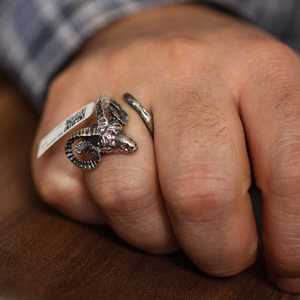 Handmade <b>Titanium</b> <b>Ring</b> with Silver Ram's Head Inlay Religious Style Plated Craft Gift for Children - Product Image 1