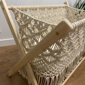 Cuna de bebé de madera y macramé hecha a mano, cama de bebé plegable suave y cómoda para recién nacido, cama de muñeca tejida a mano para decoración de habitación de niños - Product Image 5