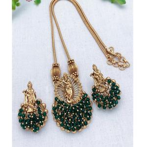 Conjunto de joyería de templo chapado en oro de calidad superior antigua Ropa de fiesta y Boda nupcial tradicional con conjunto de Krishna Jadau Kundan - Product Image 1