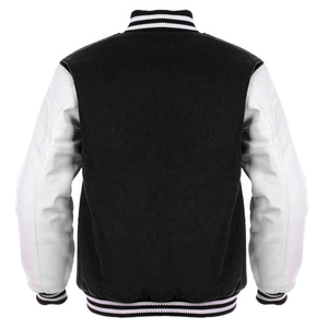 Unisex Varsity Letterman <b>Jacket</b> with Black Wool Body and <b>Real</b> <b>Leather</b> Sleeves CollegeBaseballjacket for men DDP Shipping - Product Image 2