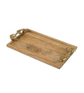 Plateau de service en bois classique avec étiquetage privé avec poignée en métal pièce durable rustique artistique faite à la main idéale pour la cuisine - Product Image 1