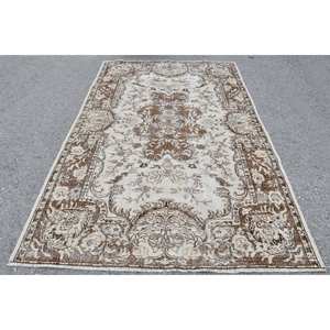 พรมขนสัตว์สีน้ำตาลเบจแบบดั้งเดิมคลาสสิกงานเย็บปะสไตล์ตุรกีโบราณขนาด5.6x8.9ฟุตงานแฮนด์เมดสำหรับห้องนอนห้องโถงน้ำยาง - Product Image 1