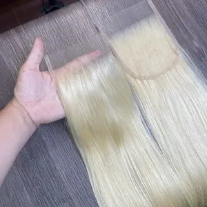 HD y cierre de encaje transparente/frontal 4x4 5x5 Color Rubio Nudo pequeño mezcla extensiones de cabello de trama