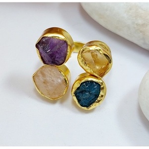 Brass <b>Gold</b> Plated Unisex Gemstone <b>Ring</b> with Natural Stone and Bezel Setting for Gift - Product Image 6