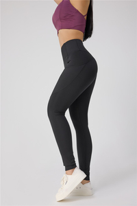 Venta directa de fábrica Pantalones de control de barriga Entrenamiento Fitness para mujeres Correr Pantalones de Yoga de cintura alta elásticos de 4 vías con Pock - Product Image 3