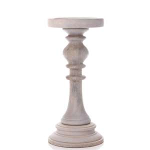 Antique Mango <b>Wood</b> Whitewash <b>Pillar</b> <b>Candle</b> Stand <b>Holder</b> - Product Image 2