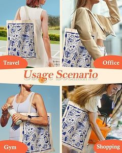 Sac fourre-tout en toile de coton à rayures bleues pour femmes - Product Image 4