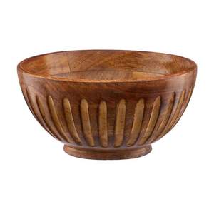 Cuenco para servir de madera de diseño antiguo rústico con cuenco de forma redonda de artesanía Premium con base pequeña - Product Image 1