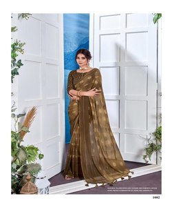 Saree de mariée indienne attrayant avec travail de perles: faites des éclaboussures avec des saris en lin de rayonne de coton de soie Banarasi Kanchipuram - Product Image 6