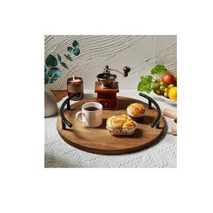 Plateau de service en bois de manguier fait à la main avec poignée pour mariage Ramadan ou Diwali à des fins décoratives - Product Image 2