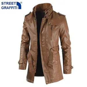 Veste en cuir PU épaisse et longue pour homme, style vintage, imperméable, avec fermeture éclair, en cuir véritable, tailles XS à 6XL - Product Image 4