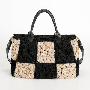 DearHot Sale Wholesale Customizable Handmade Crochet Color Blocked Floral Tote <b>Bag</b> Cotton Open Shoulder Strap for Daily Casual - Product Image 4