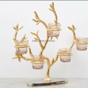 Nouveau bougeoir en forme d'arbre de couleur or avec 5 bougeoirs votifs en verre de forme ronde pour église de table et fournitures décoratives pour la maison - Product Image 1