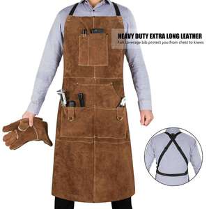 Unisex Heavy-Duty Cow Split Leather Welding Gloves & <b>Aprons</b> <b>Men</b> & Women's Safety Clothing <b>for</b> Industrial Construction & <b>BBQ</b> - Product Image 4