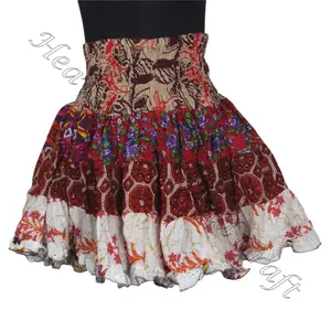כותנה סארי מיני חצאית נשים תיקון עבודה מיני חצאית Boho סגנון נשים כותנה תיקון עבודה 20 אינץ boho אופנתי רב צבע תיקון