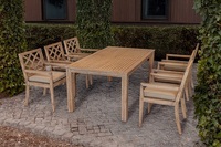 Ensemble de salle à manger d'extérieur moderne en bois d'acacia durable et écologique, 7 pièces, style confortable, mobilier de restaurant pour une utilisation en extérieur durable