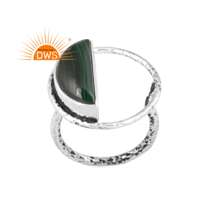 Anillo de Plata de Ley Oxidada con Malaquita Natural, Diseño de Media Luna, Joyería para Mujer, Fabricante de Joyería Personalizada - Product Image 1