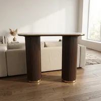 Bureau d'angle personnalisé avec plateau en pierre, design moderne et luxueux, pieds cylindriques en bois, table de bureau triangulaire, bureau d'ordinateur de direction