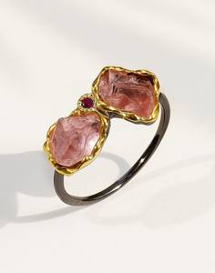 Anillo de Turmalina Rosa en Bruto con Certificado IGI, Plata de Ley 925, Anillo de Bodas Diseñado para Uso Diario Elegante, Piedra Orgánica de Lujo - Product Image 1