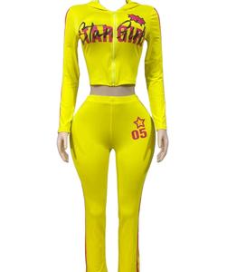 Conjunto de 2 Piezas para Mujer, Otoño, Chaqueta Corta con Capucha y Pantalones Acampanados, Manga Larga, Color Sólido, Informal - Product Image 1