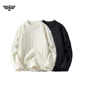 Pull à encolure ras du cou en tricot torsadé 100% coton pour hommes, anti-rides, anti-rétrécissement, pull d'hiver épais - Product Image 3