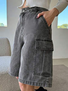 Pantalones Cortos Cargo de Mezclilla Personalizados de Alta Calidad para Hombre con Bolsillos, Estilo Urbano Sólido, 100% Algodón, Transpirables, Moda de Verano - Product Image 5