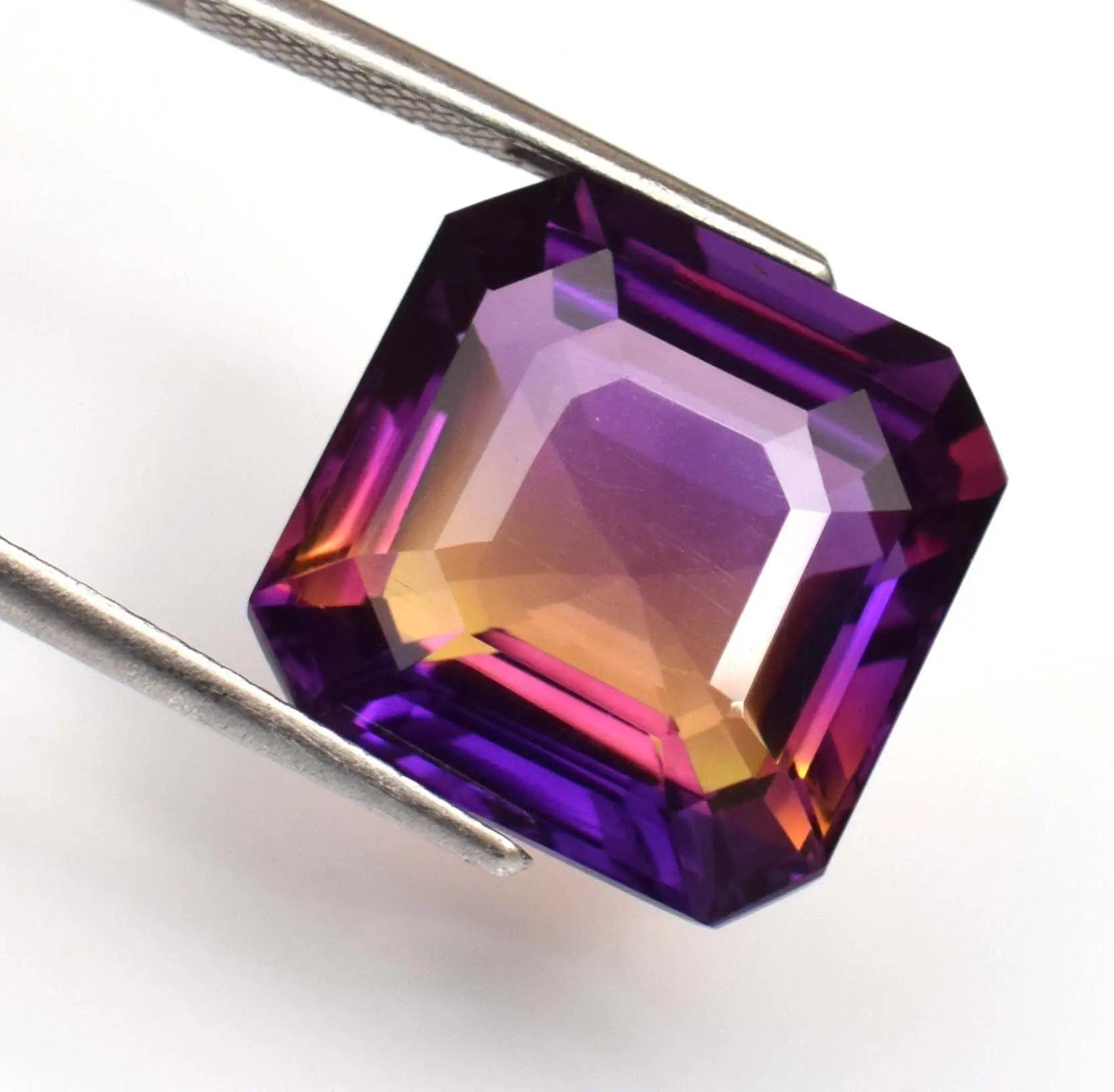 우수한 품질 와우 자연 인증 볼리비아 Ametrine 17.50 Ct Assscher 반지 사용 느슨한 보석 도매 가격 보석 잘라