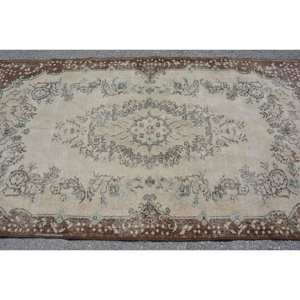 Alfombra de lana turca vintage de 37x68 pies, área grande, diseño de retales bohemio marrón beige para pasillo, habitación, respaldo de látex, rectángulo clásico - Product Image 3