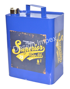 Bidon d'huile à moteur en tôle de fer Bidon d'huile à moteur décoratif de qualité supérieure peint à la main Bidon de carburant fossile fini rond - Product Image 2