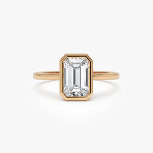 Sparkling Emerald Cut Bezel Set Lab Grown Diamond Engagement <b>Ring</b> 1.50 Ct E-F VS 14K Gold For Bridal Anniversary Gift - Product Image 1