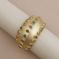 Pulseras de brazalete de latón chapado en oro con incrustaciones de chalcedonia multicolor, piedra de nacimiento para mujer, El Joyero Wedding