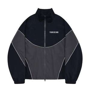 Custom Zip-Up Embroidered Logo Retro Nylon Track <b>Jacket</b> Piping Detail Softshell Outdoor Windbreaker for Men - Product Image 1