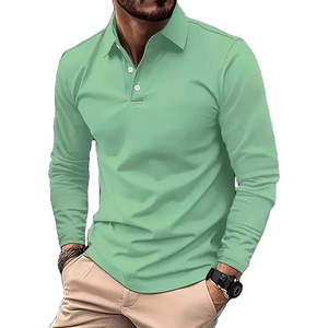 Classique Simple couleur unie revers hommes POLO chemises printemps automne affaires loisirs en plein air voyage amis fête à manches longues hauts - Product Image 1