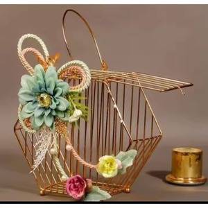 Wedding Decorative Countertop Fruits <b>Basket</b> Unique Shape Metal Wire Gold Plated Hand Made Gift <b>Hamper</b> <b>Basket</b> - Product Image 2