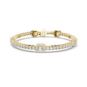 5.275 CT Lab Diamond Tennis Bracelet <b>Emerald</b> & Round Brilliant Cut 10KT, 14KT, 18KT Gold & 925 Silver Rose, Yellow, White - Product Image 3