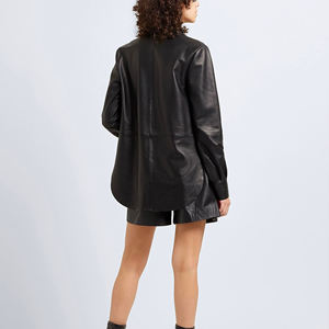 เสื้อเชิ้ตหนังแท้ผู้หญิงขายดีปี 2024 ไซส์ใหญ่ ปักลาย สตรีทแวร์ แขนยาว กระดุมข้อมือ ปรับแต่งได้ - Product Image 2